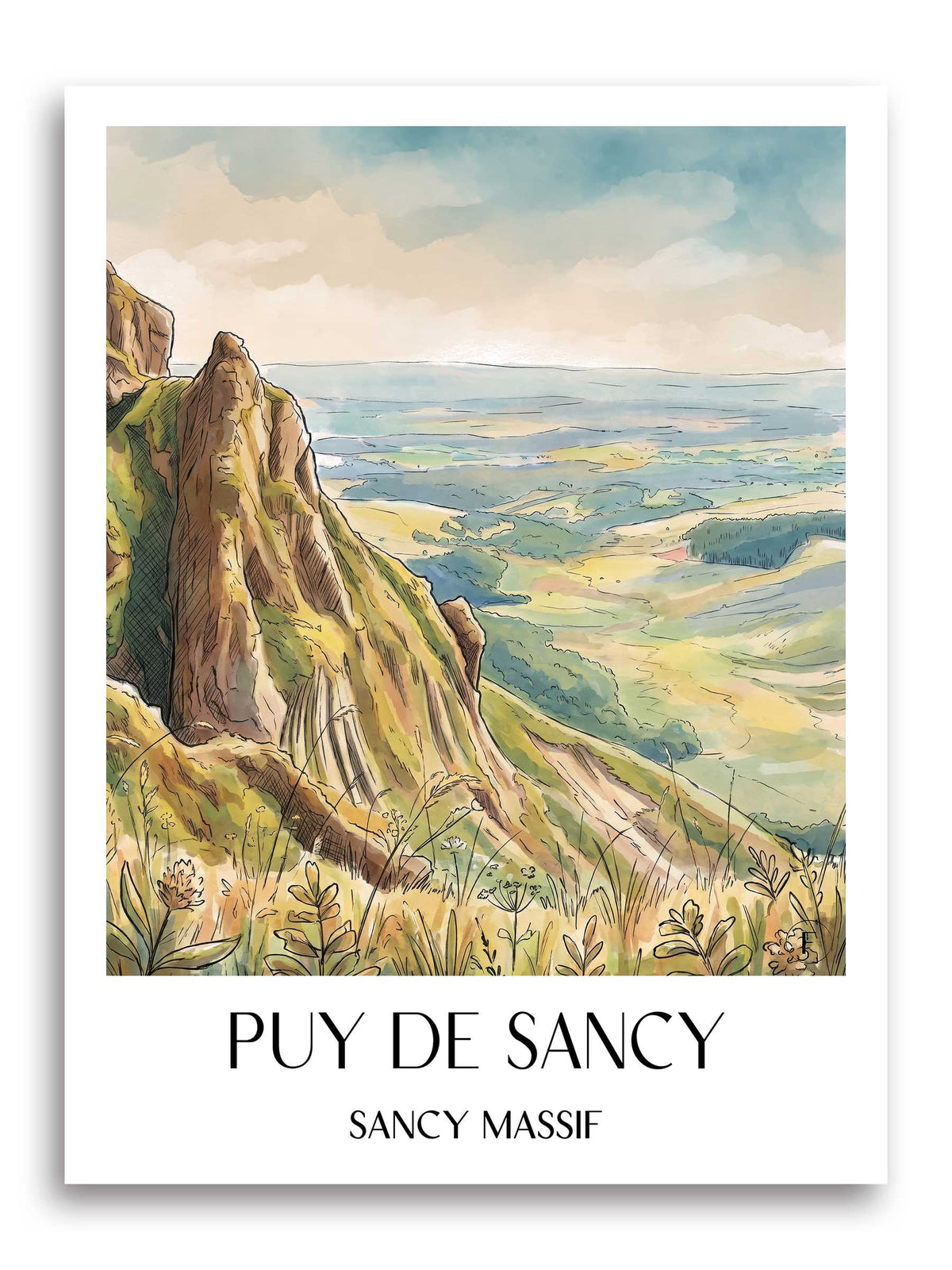 Puy de Sancy Poster - Massif du Sancy - Frankreich Kunstdruck - Aquarell von A4 bis A1