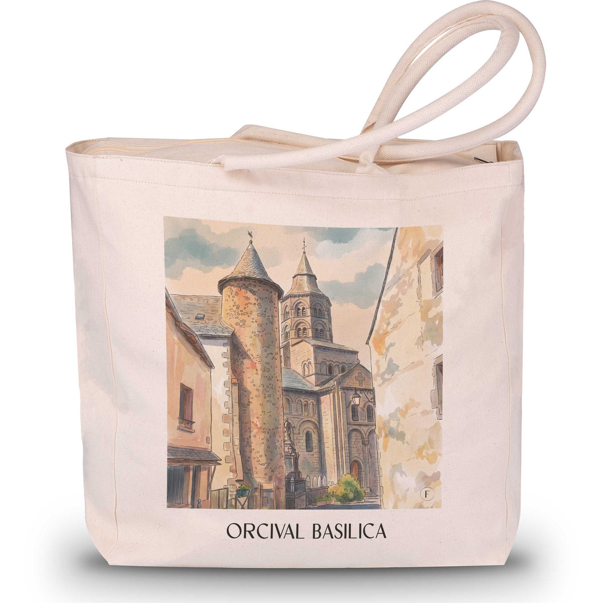 Basilique d'Orcival Shopping Tasche - Auvergne - Frankreich Tote Bag - Einkaufstasche im Aquarell Stil
