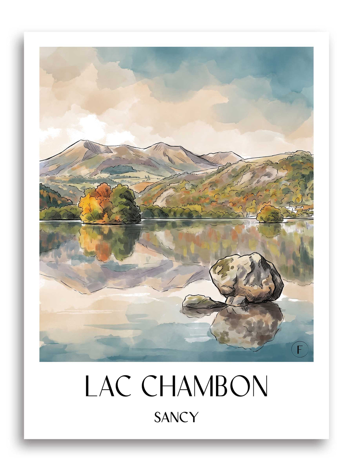 lac-chambon-sancy-frankreich-poster-aquarell
