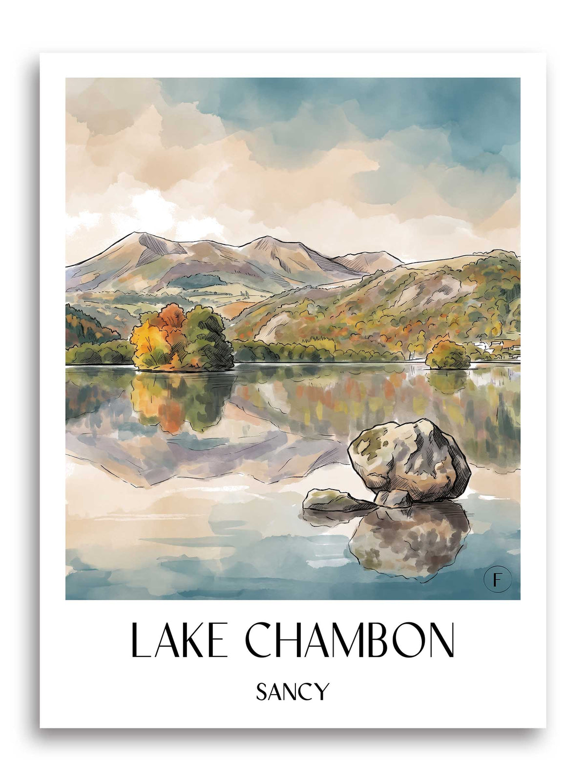 Lac Chambon Poster - Sancy - Frankreich Kunstdruck - Aquarell von A4 bis A1