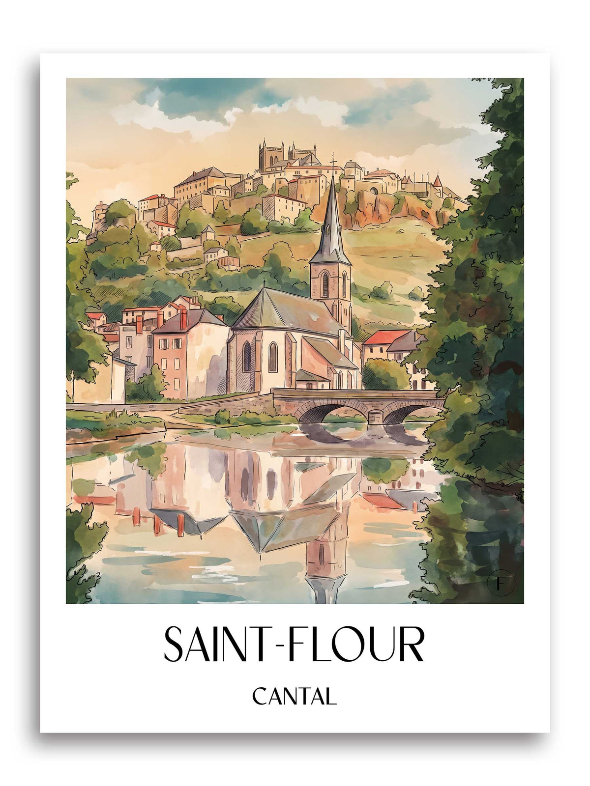 saint-flour-cantal-frankreich-poster-aquarell