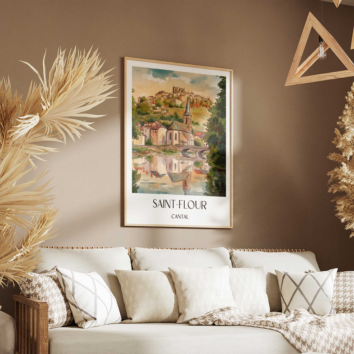 saint-flour-cantal-frankreich-poster-aquarell