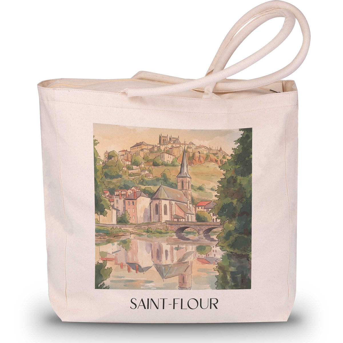 Saint-Flour Shopping Tasche - Cantal - Frankreich Tote Bag - Einkaufstasche im Aquarell Stil