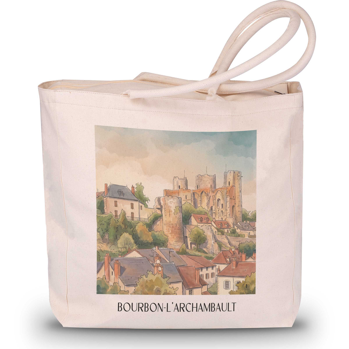 bourbon-l'archambault-bourbonnais-frankreich-einkaufstasche-aquarell