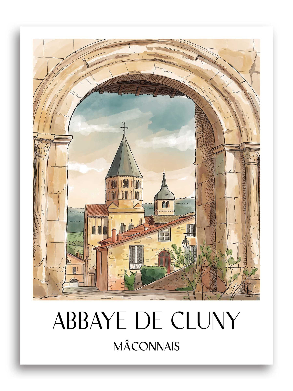 abbaye-de-cluny-mâconnais-frankreich-poster-aquarell