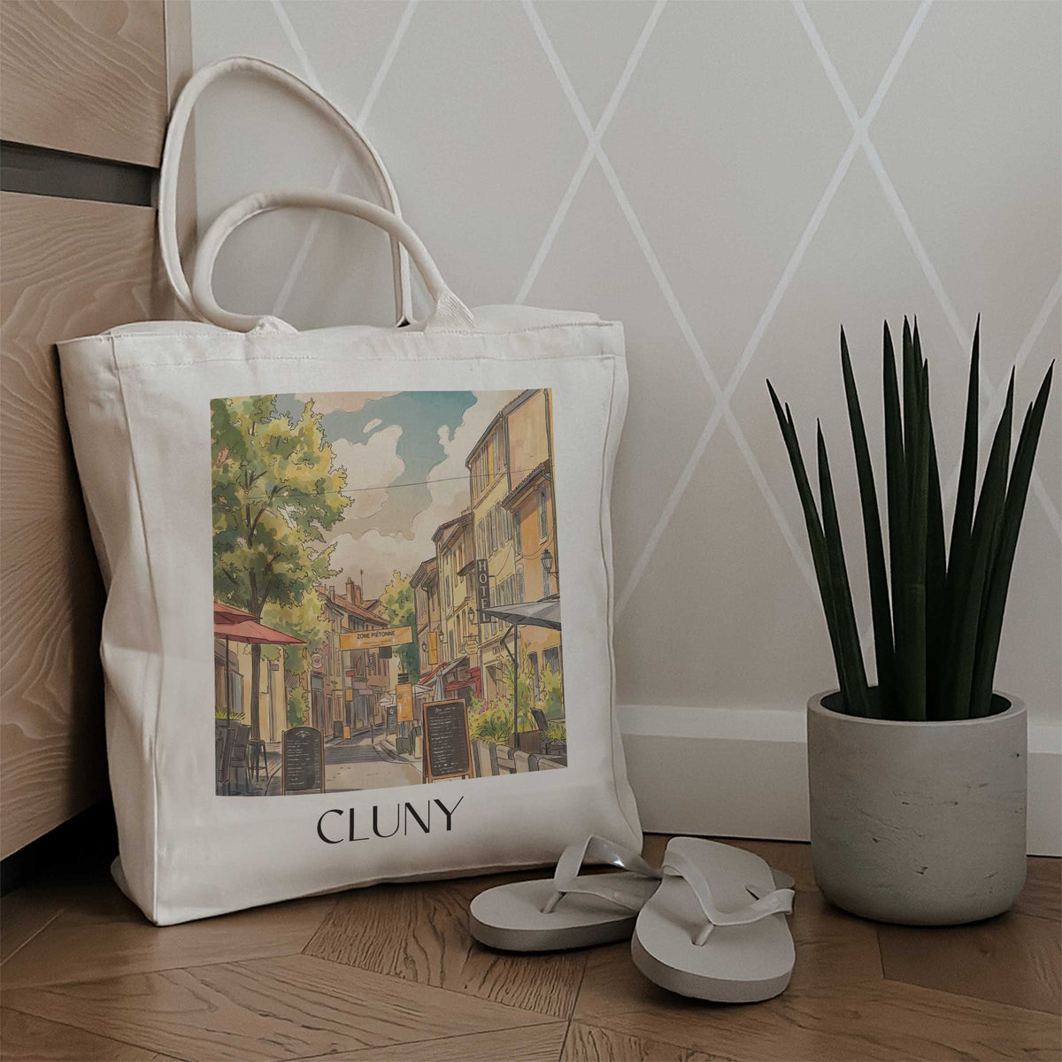 cluny-mâconnais-frankreich-einkaufstasche-aquarell