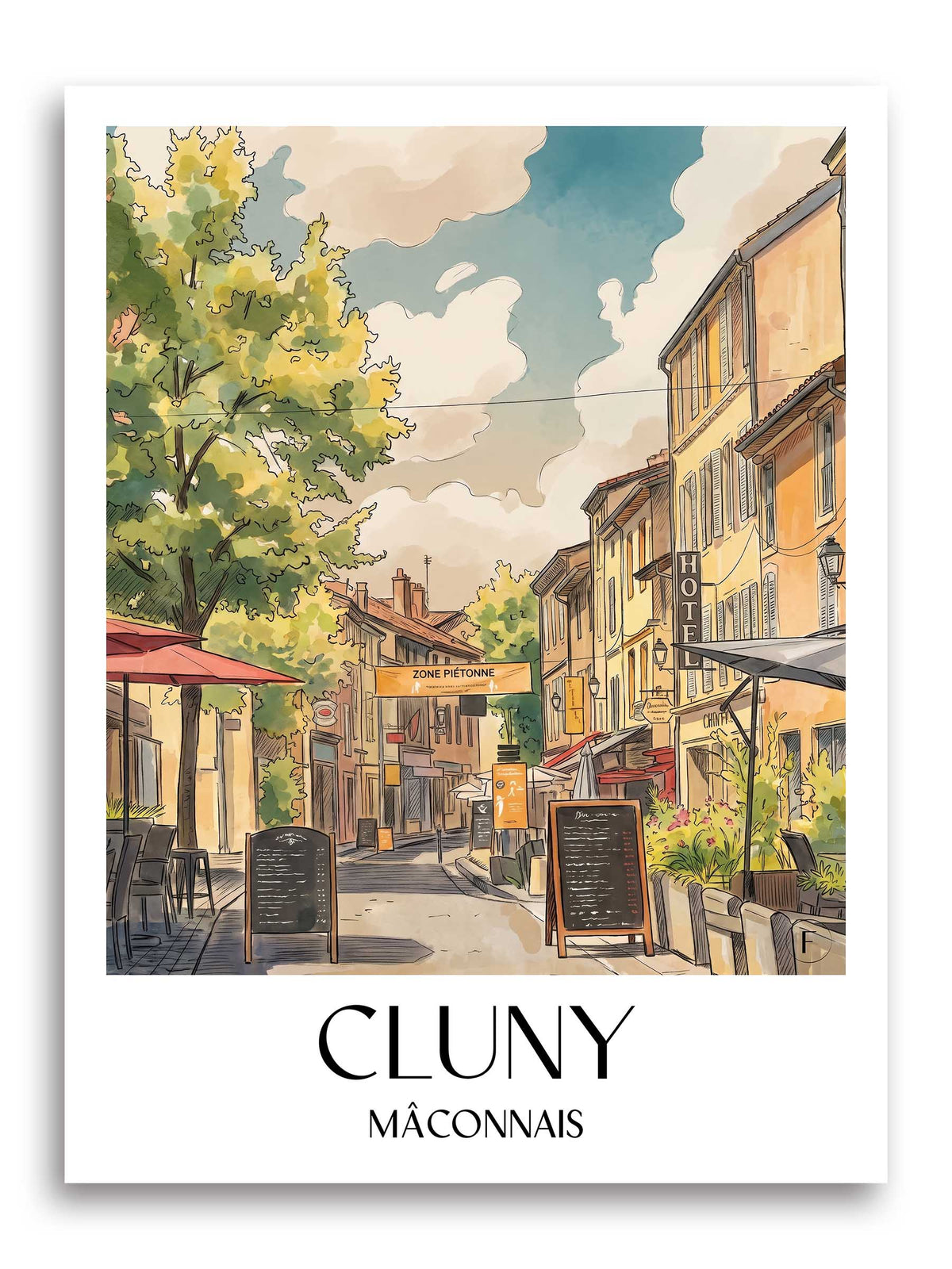 cluny-mâconnais-frankreich-poster-aquarell