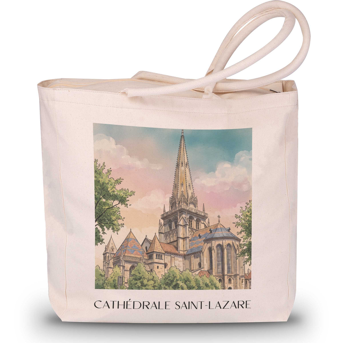 cathédrale-saint-lazare-autun-frankreich-einkaufstasche-aquarell