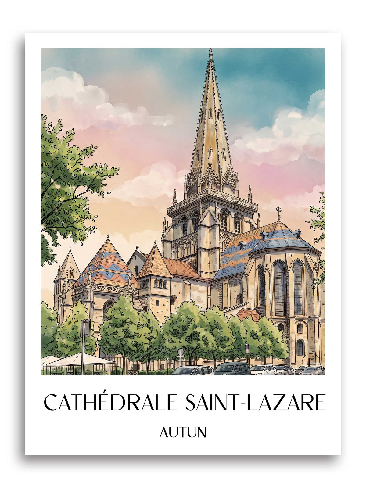 cathédrale-saint-lazare-autun-frankreich-poster-aquarell