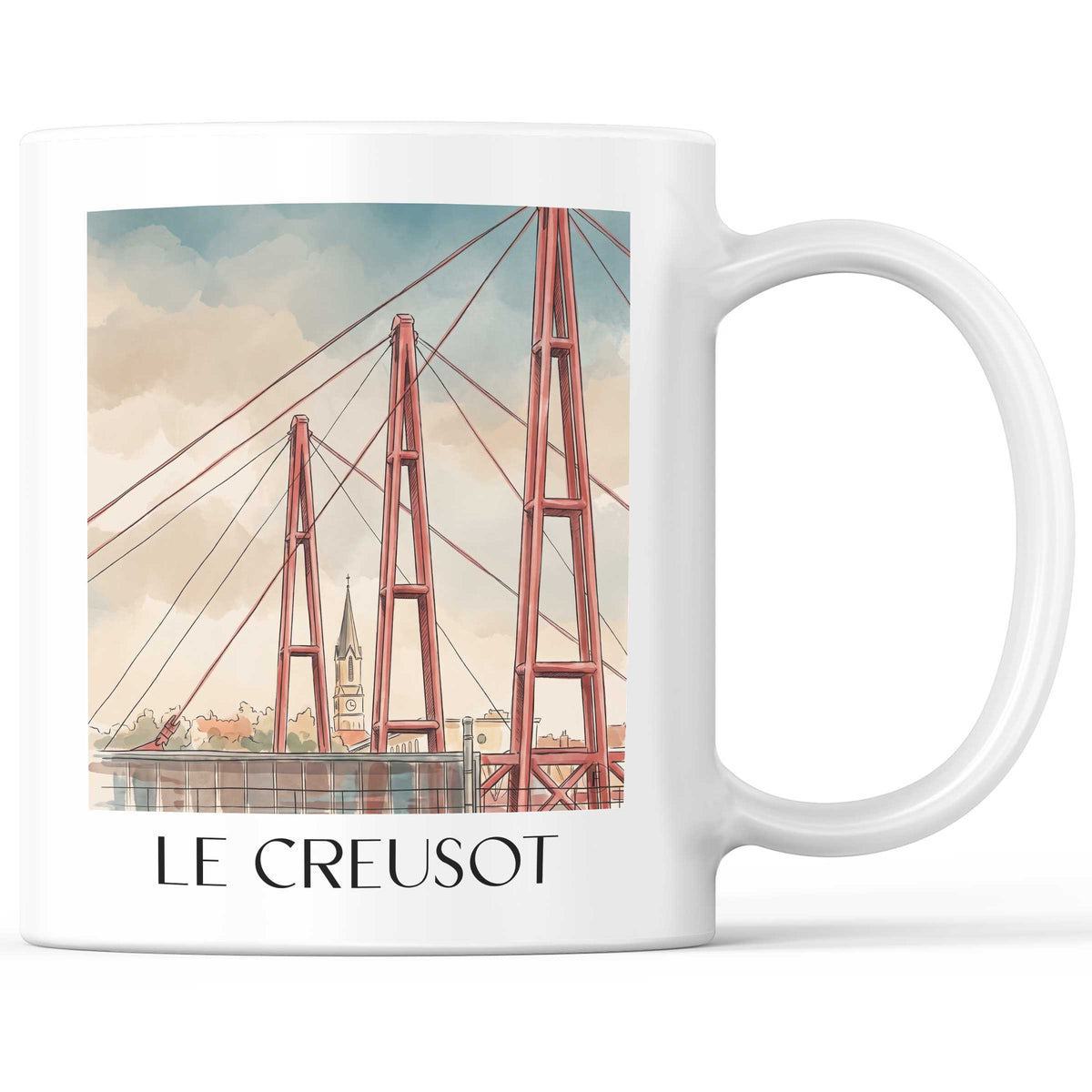 Le Creusot Kaffeebecher - Saône-et-Loire - Frankreich Becher - Kaffeetasse im Aquarell Stil