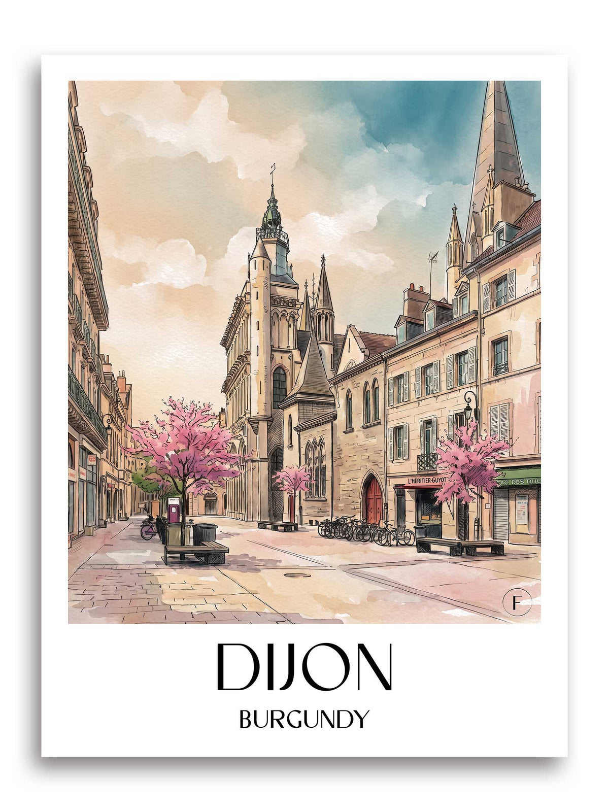 Dijon Poster - Bourgogne - Frankreich Kunstdruck - Aquarell von A4 bis A1