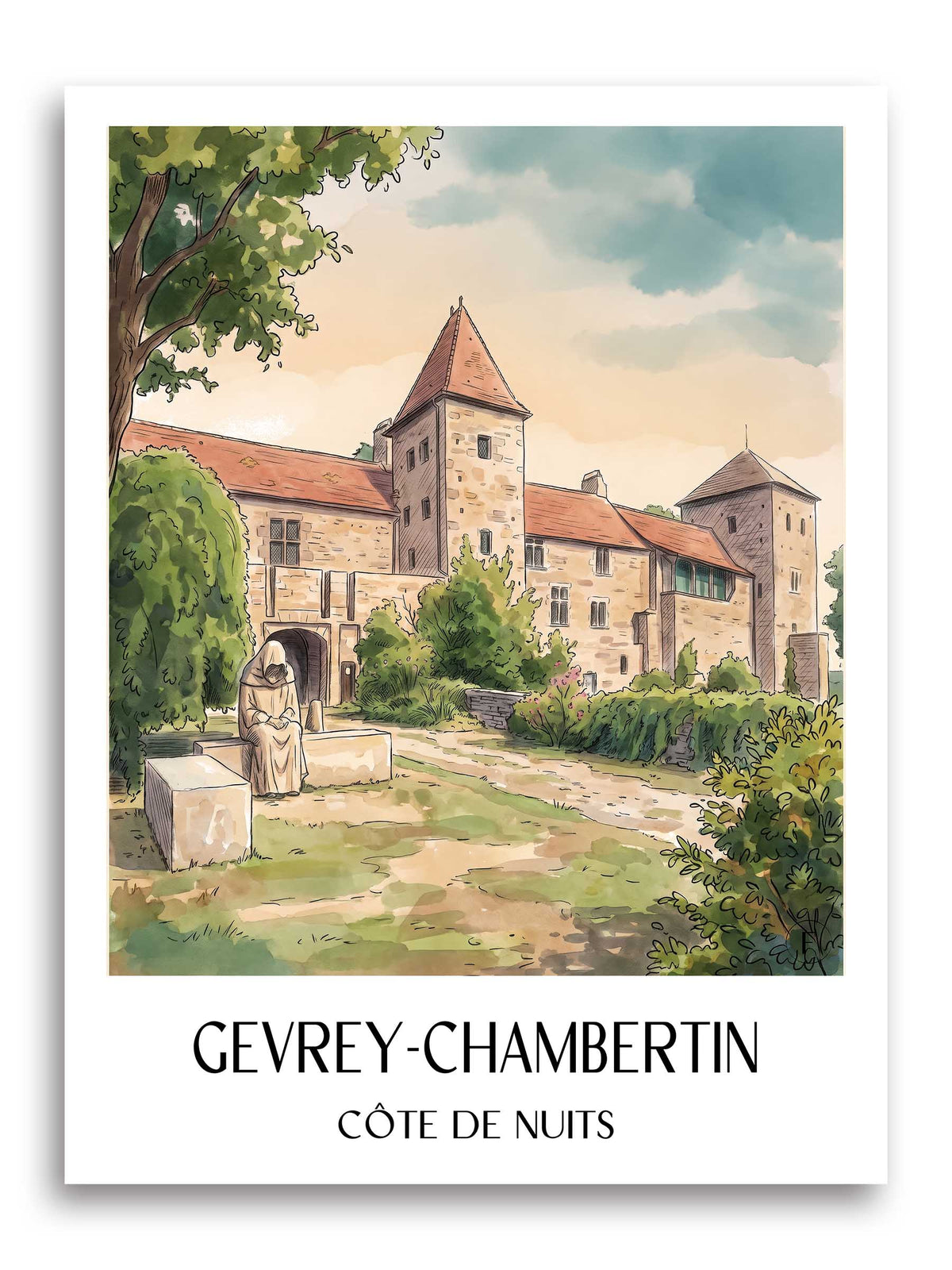 Gevrey-Chambertin Poster - Côte de Nuits - Frankreich Kunstdruck - Aquarell von A4 bis A1