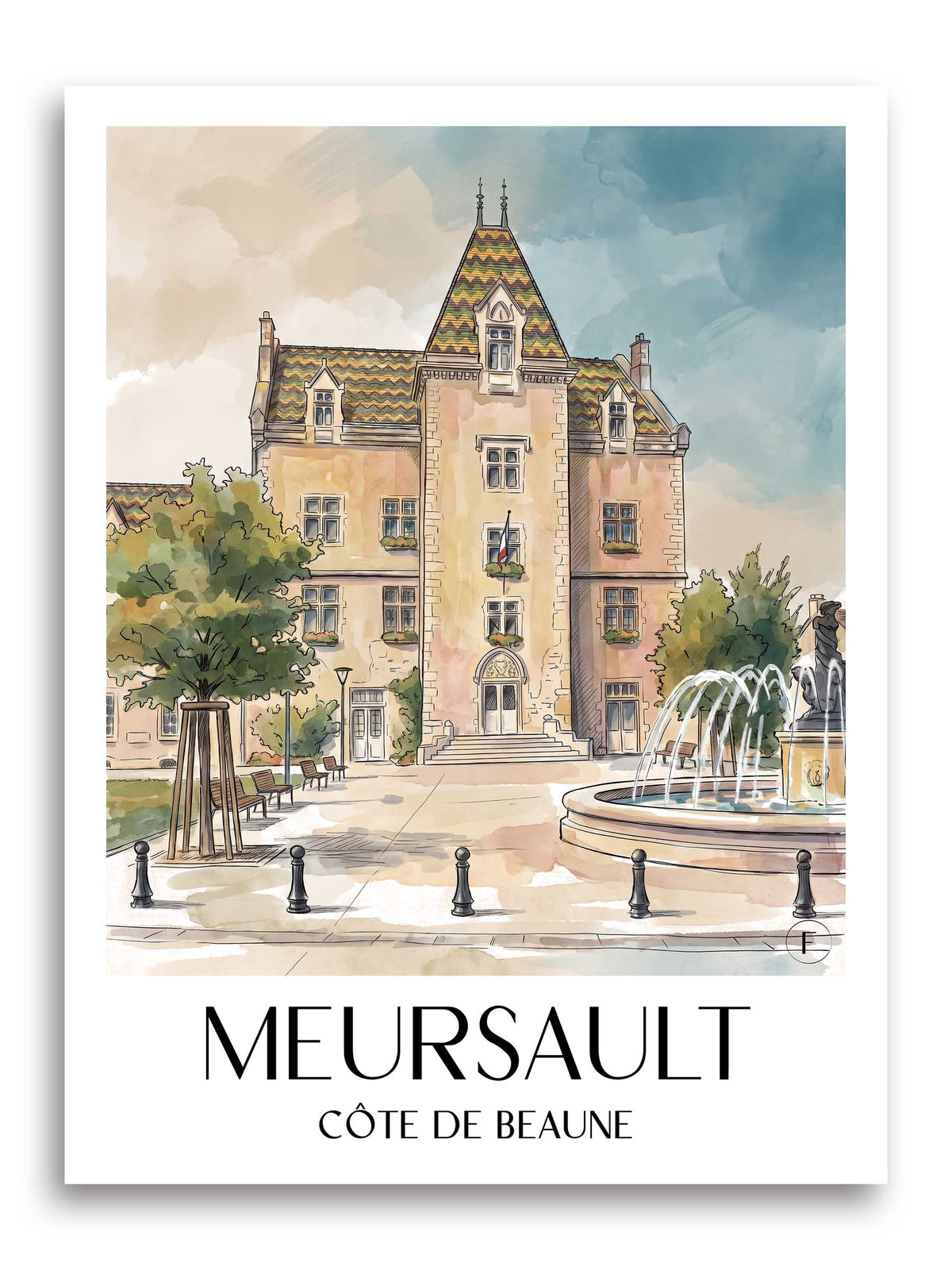 Meursault Poster - Côte de Beaune - Frankreich Kunstdruck - Aquarell von A4 bis A1