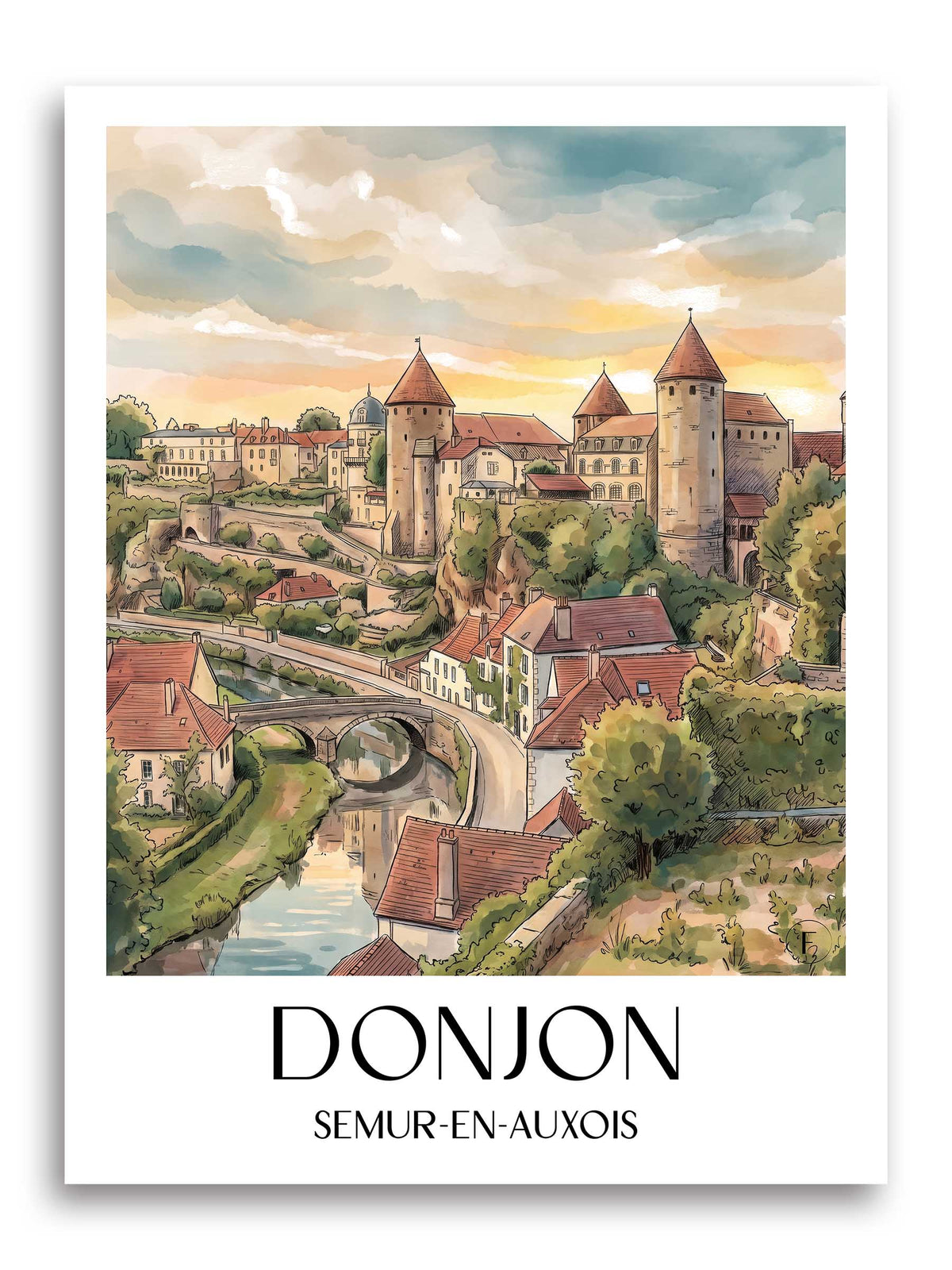 donjon-semur-en-auxois-frankreich-poster-aquarell