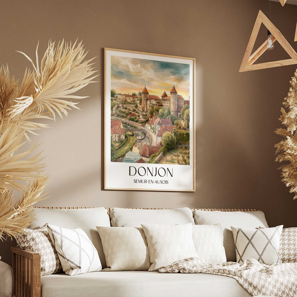 donjon-semur-en-auxois-frankreich-poster-aquarell