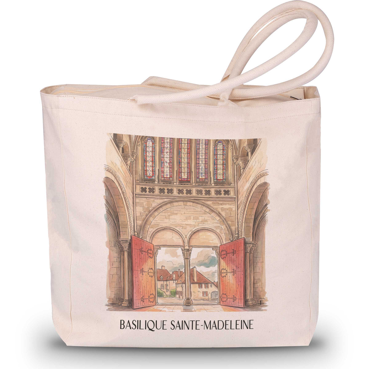 basilique-sainte-madeleine-vézelay-frankreich-einkaufstasche-aquarell