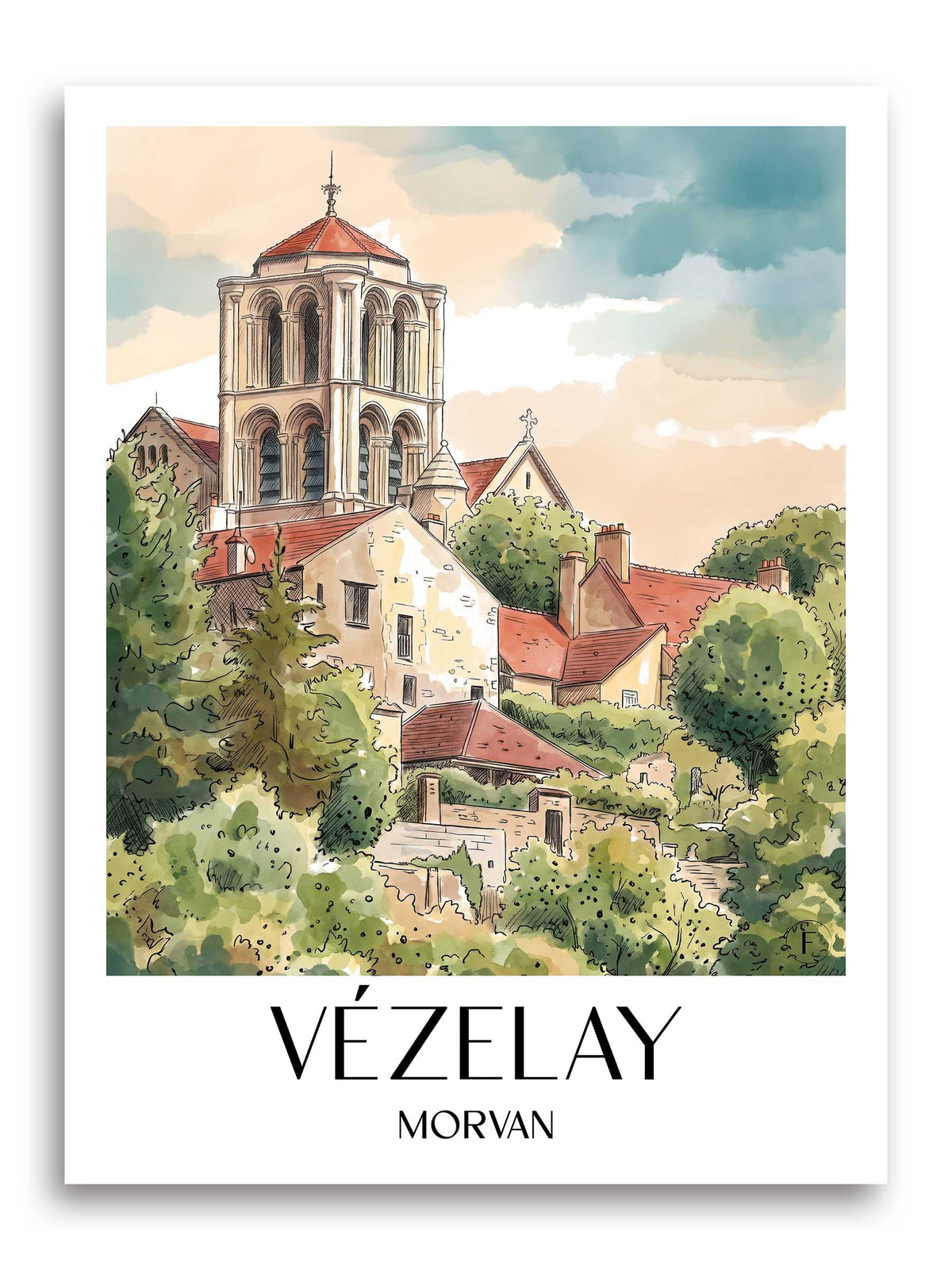 Vézelay Poster - Morvan - Frankreich Kunstdruck - Aquarell von A4 bis A1
