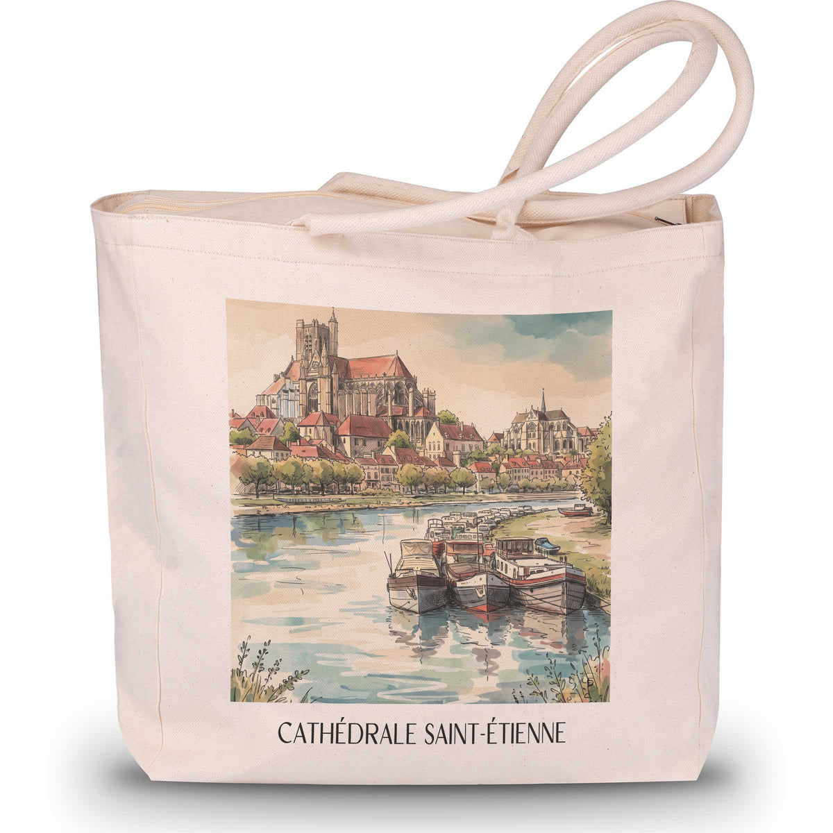 cathédrale-saint-étienne-auxerre-frankreich-einkaufstasche-aquarell