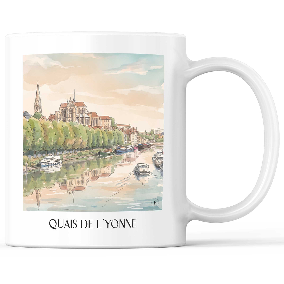 Quais de l'Yonne Kaffeebecher - Auxerre - Frankreich Becher - Kaffeetasse im Aquarell Stil