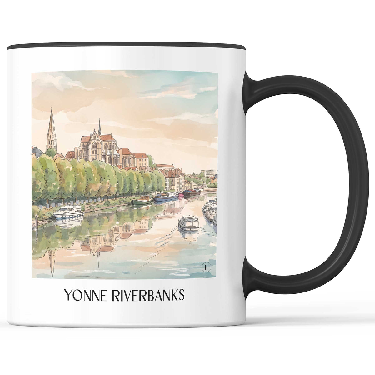 Quais de l'Yonne Kaffeebecher - Auxerre - Frankreich Becher - Kaffeetasse im Aquarell Stil