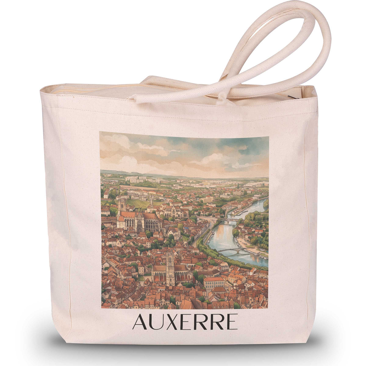 Auxerre Shopping Tasche - Bourgogne - Frankreich Tote Bag - Einkaufstasche im Aquarell Stil