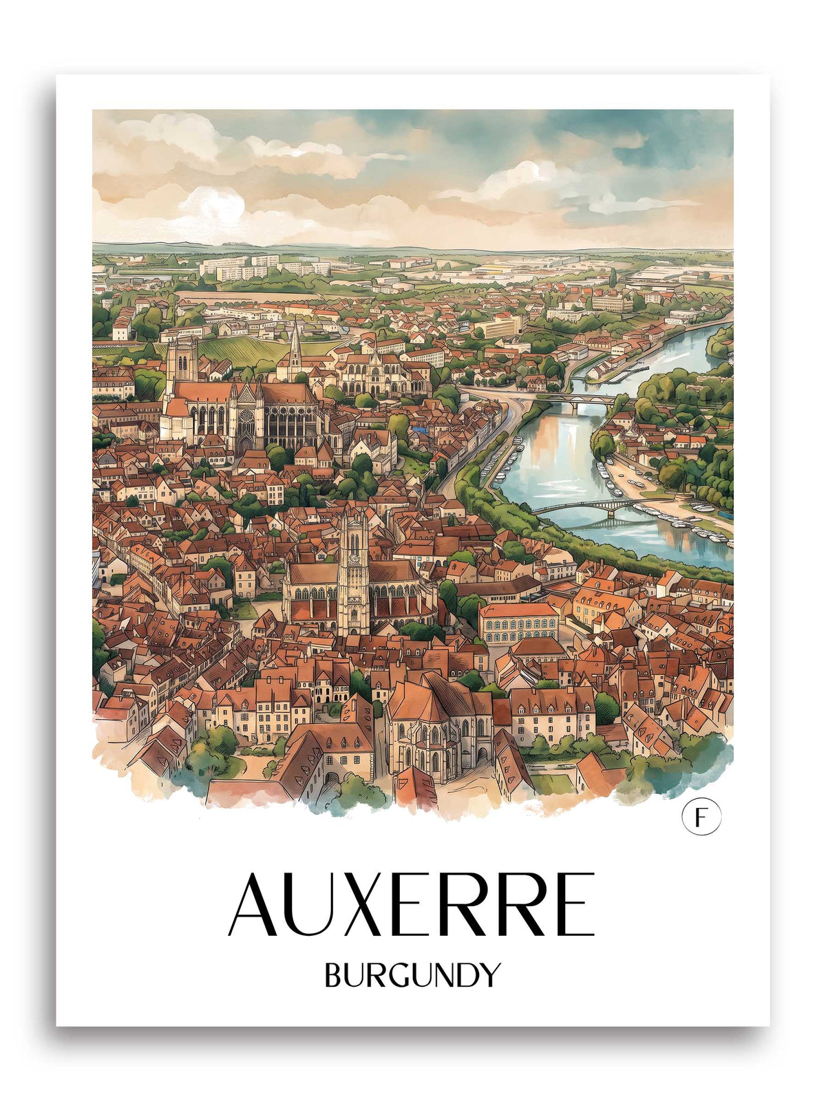 Auxerre Poster - Bourgogne - Frankreich Kunstdruck - Aquarell von A4 bis A1