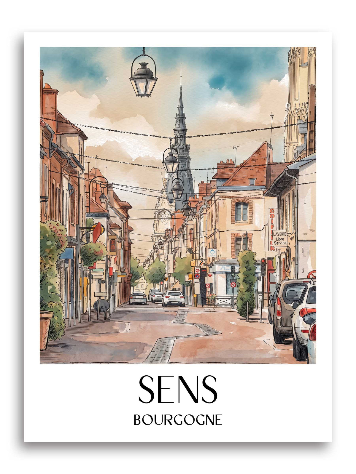 sens-bourgogne-frankreich-poster-aquarell