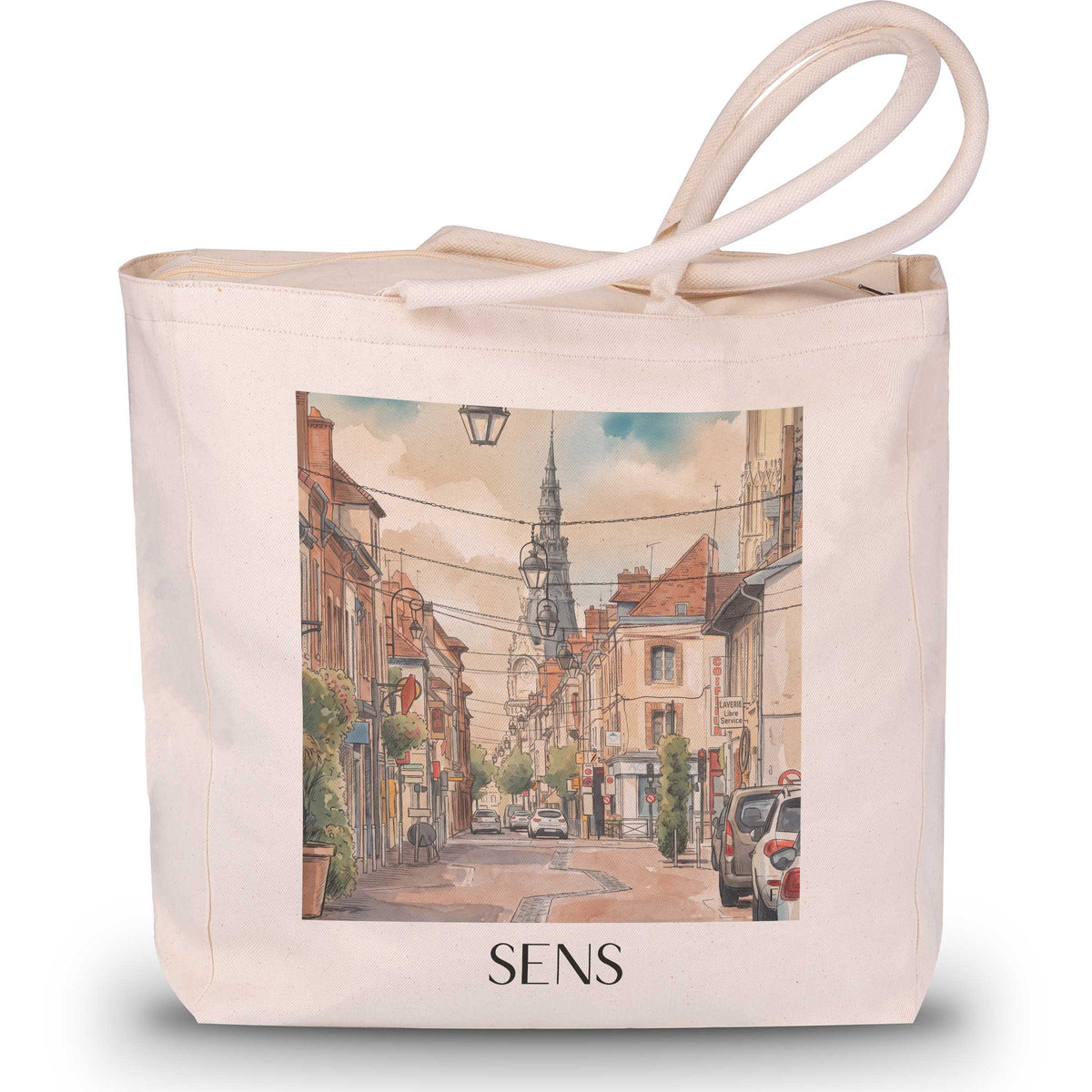 Sens Shopping Tasche - Bourgogne - Frankreich Tote Bag - Einkaufstasche im Aquarell Stil