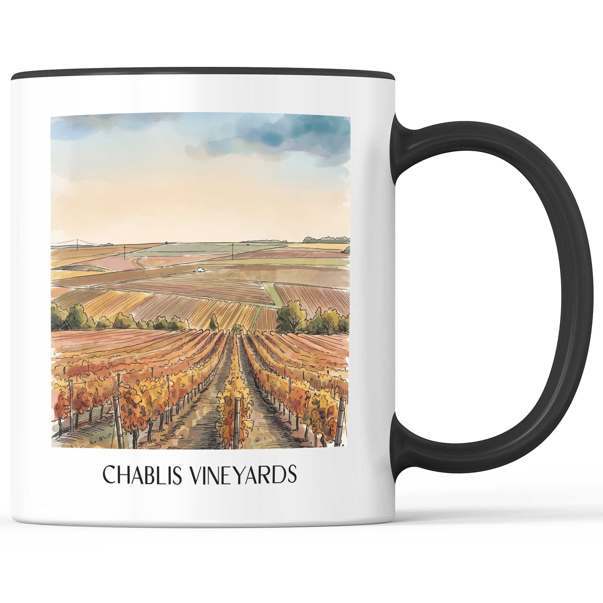 Vignoble de Chablis Kaffeebecher - Yonne - Frankreich Becher - Kaffeetasse im Aquarell Stil