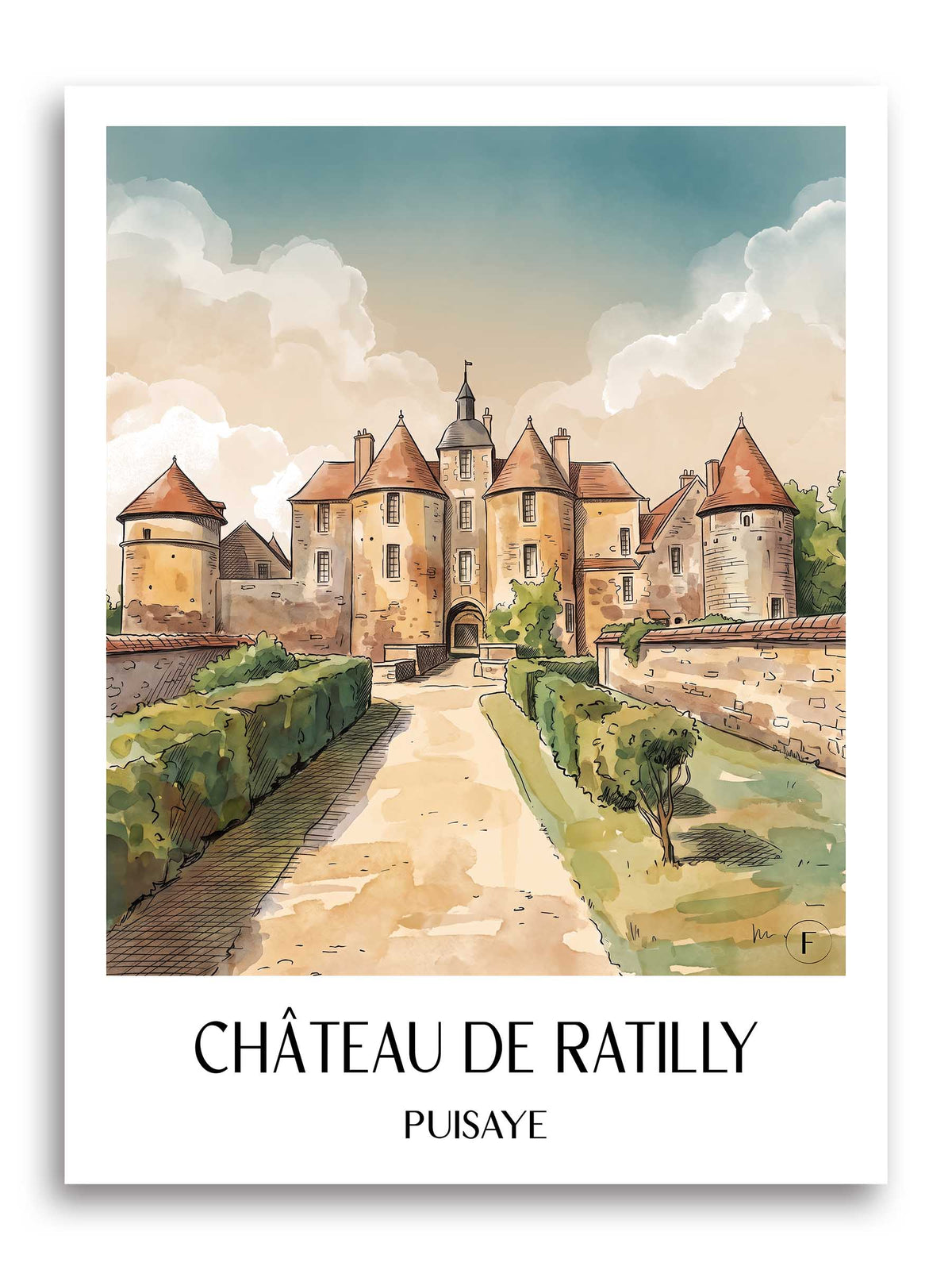 château-de-ratilly-puisaye-frankreich-poster-aquarell