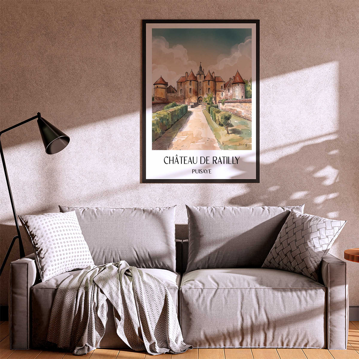 château-de-ratilly-puisaye-frankreich-poster-aquarell