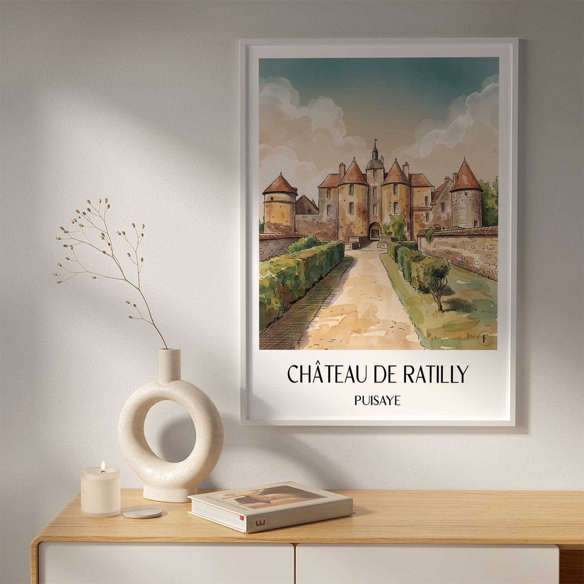 château-de-ratilly-puisaye-frankreich-poster-aquarell