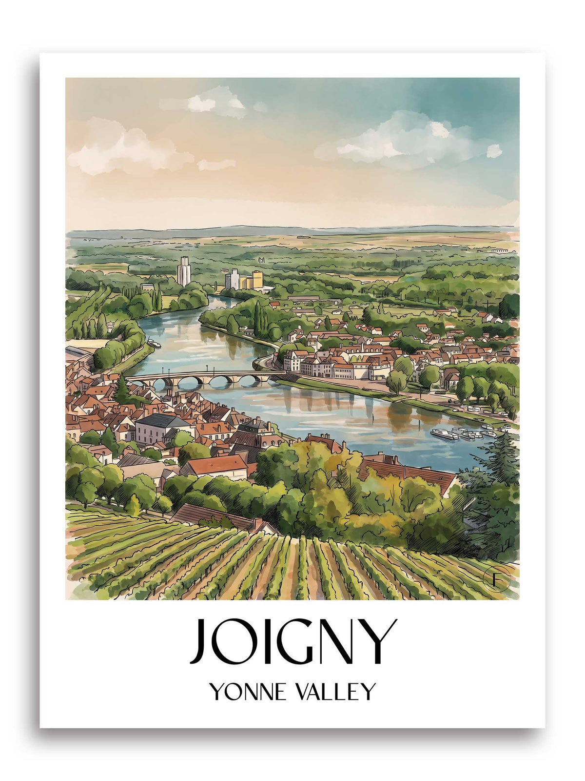 Joigny Poster - Vallée de l'Yonne - Frankreich Kunstdruck - Aquarell von A4 bis A1