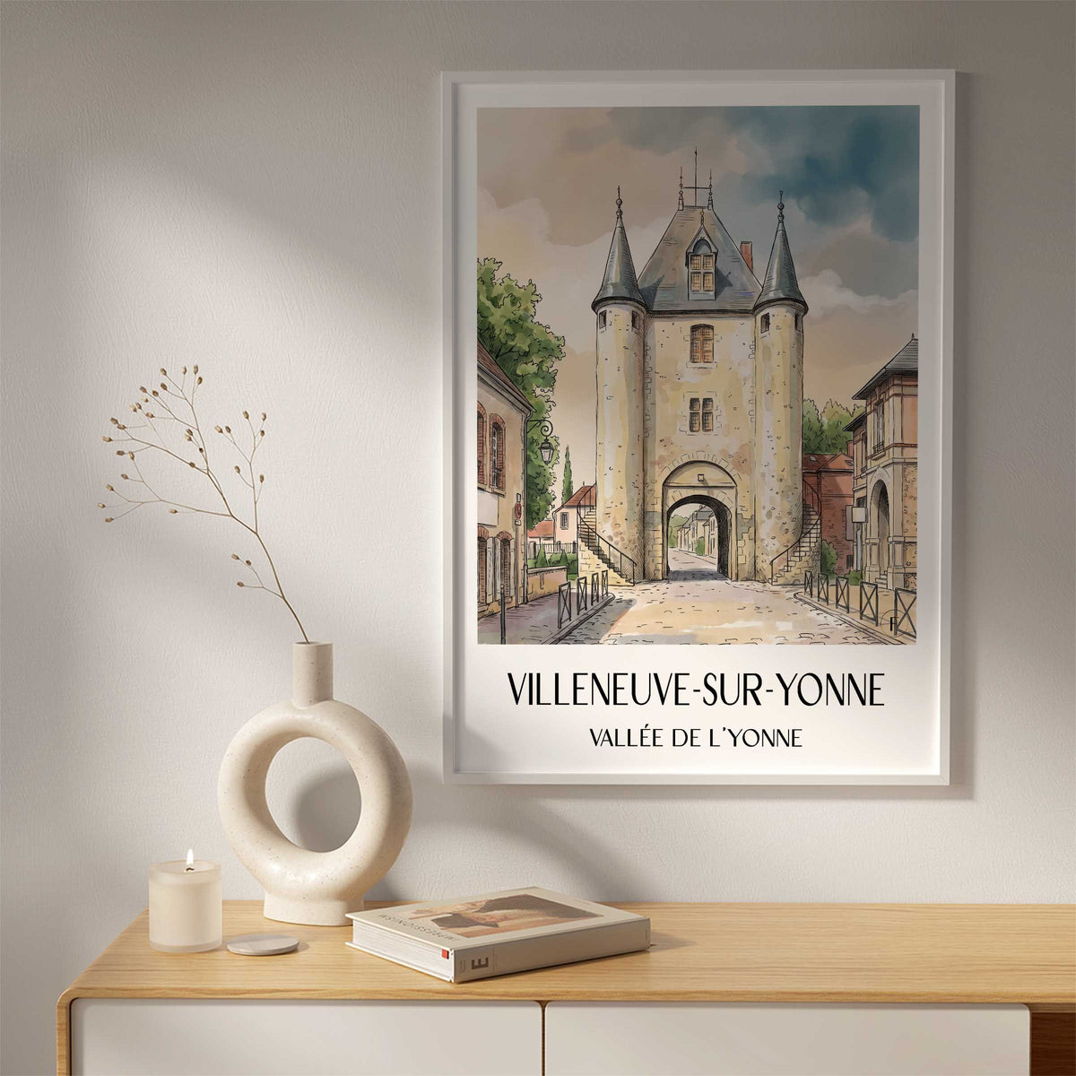 villeneuve-sur-yonne-vallée-de-l'yonne-frankreich-poster-aquarell