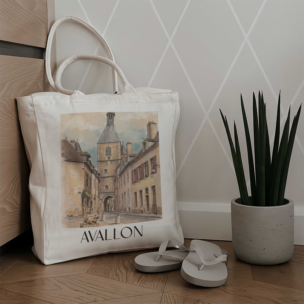 avallon-morvan-frankreich-einkaufstasche-aquarell
