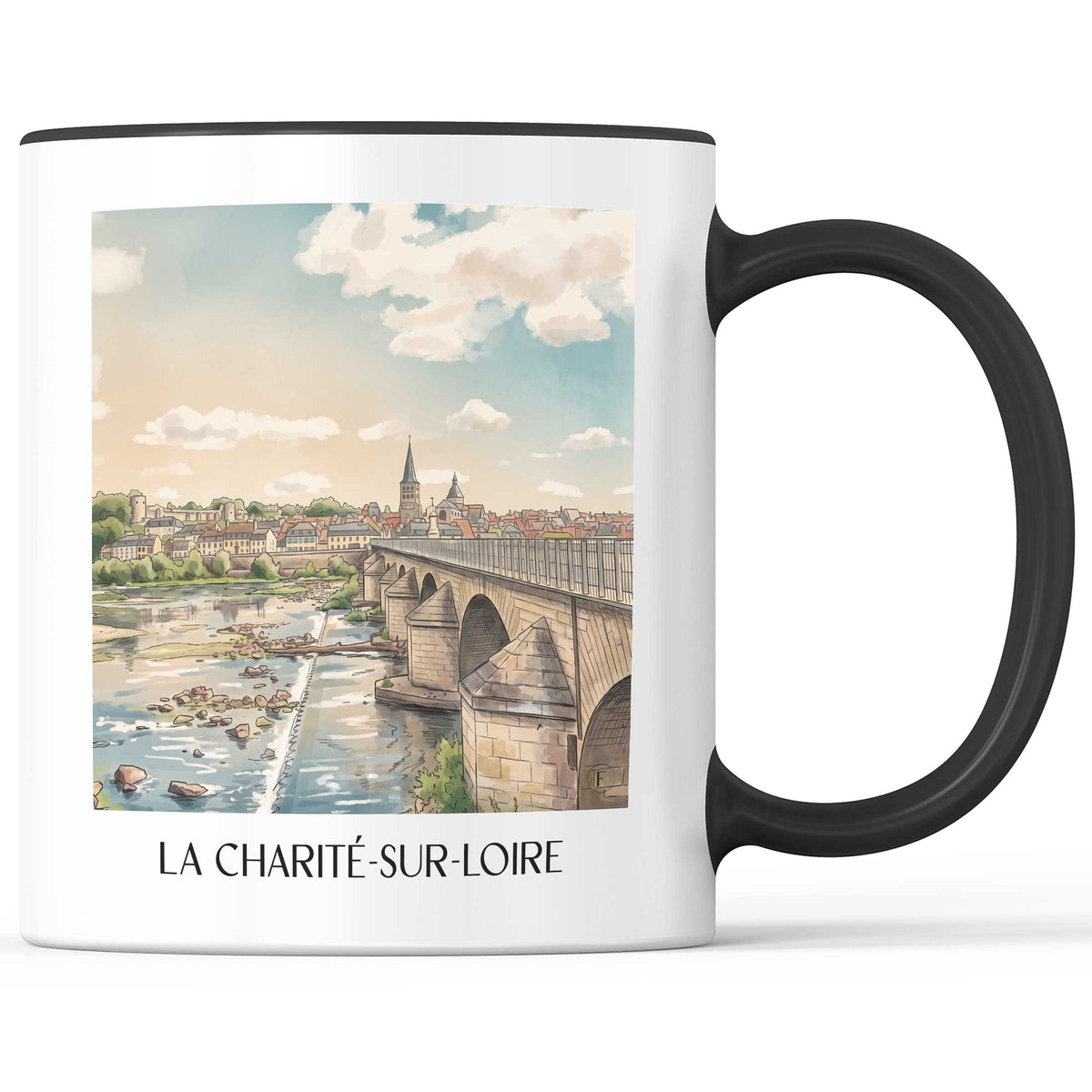 La Charité-sur-Loire Kaffeebecher - Nièvre - Frankreich Becher - Kaffeetasse im Aquarell Stil