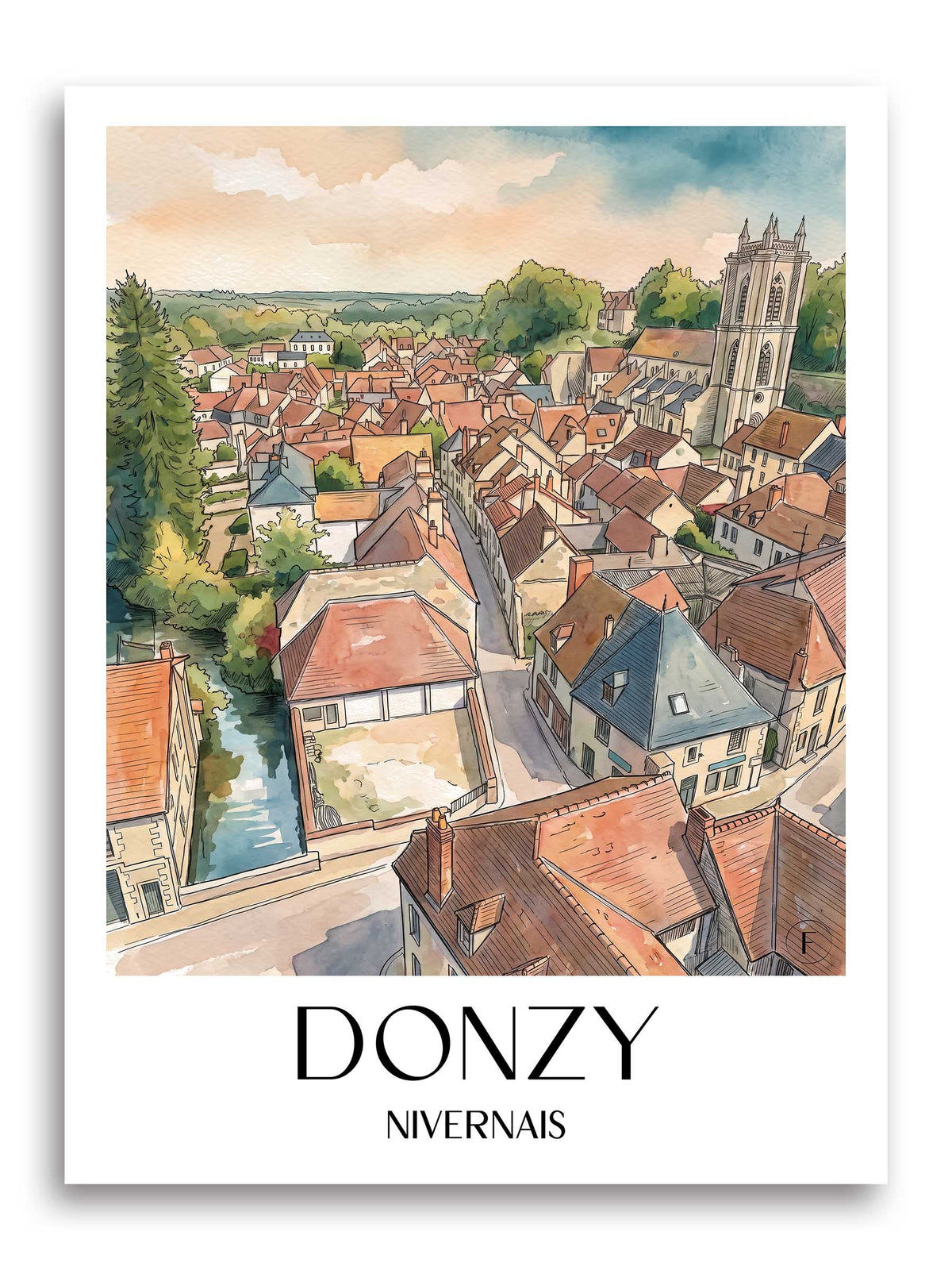 donzy-nivernais-frankreich-poster-aquarell