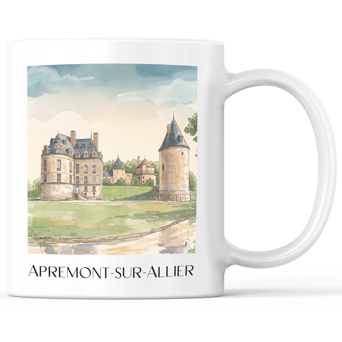 Apremont-sur-Allier Kaffeebecher - Val d'Allier - Frankreich Becher - Kaffeetasse im Aquarell Stil