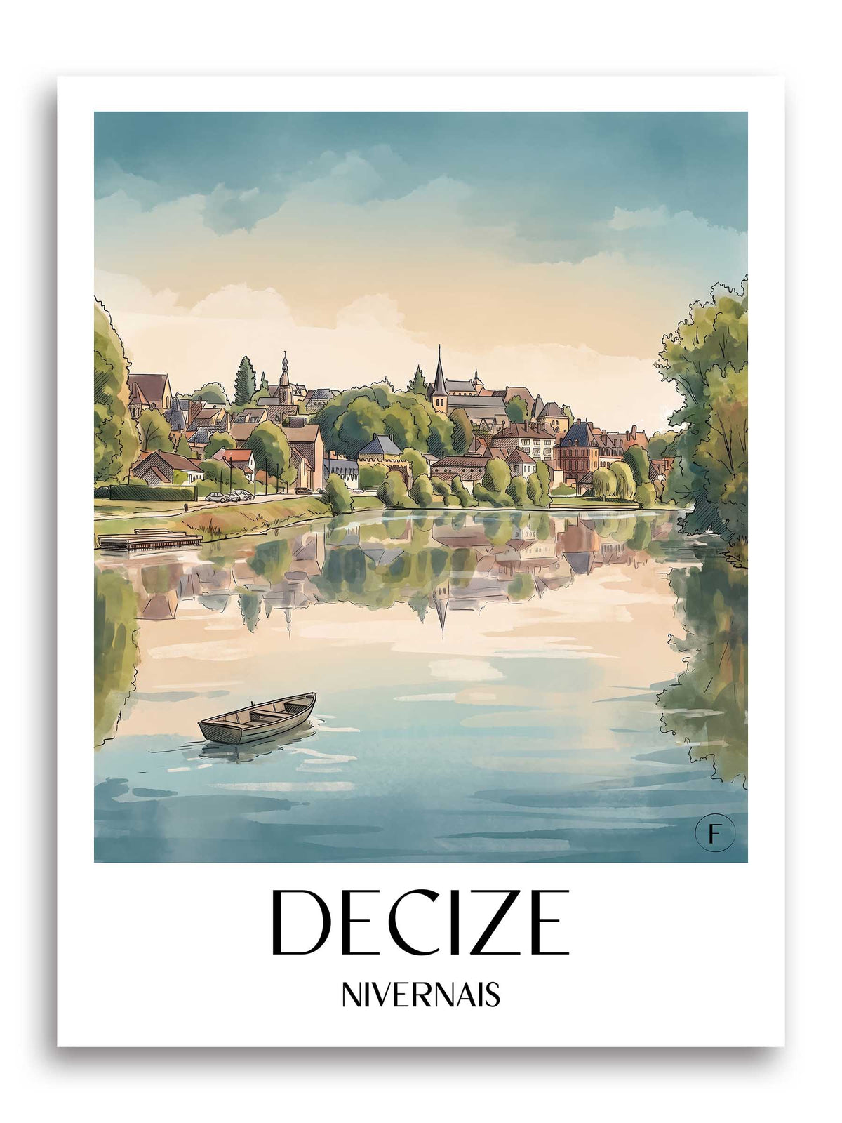 Decize Poster - Nivernais - Frankreich Kunstdruck - Aquarell von A4 bis A1