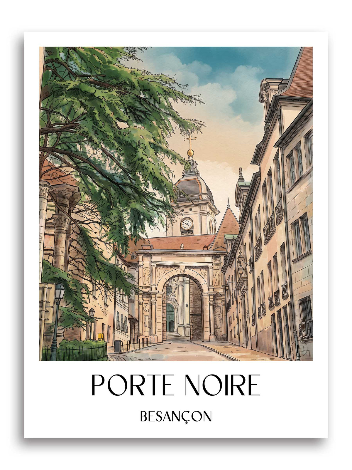 porte-noire-besançon-frankreich-poster-aquarell
