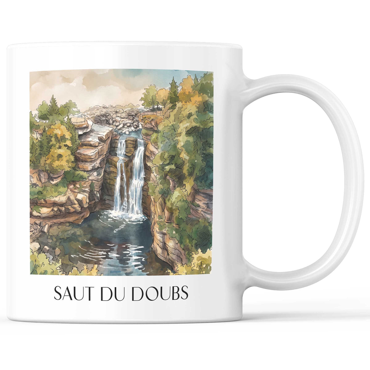 Saut du Doubs Kaffeebecher - Vallée du Doubs - Frankreich Becher - Kaffeetasse im Aquarell Stil