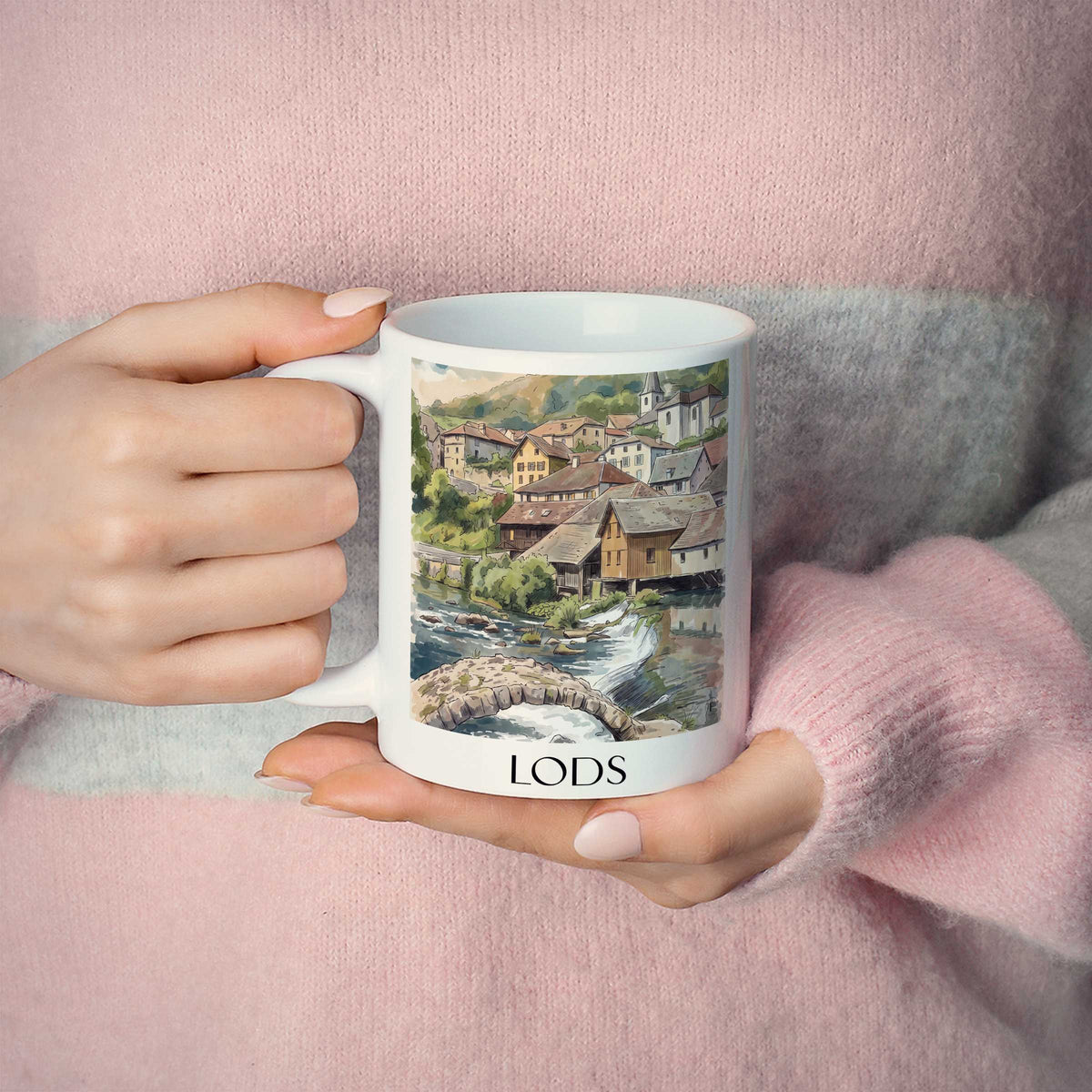 lods-vallée-de-la-loue-frankreich-kaffeebecher-aquarell