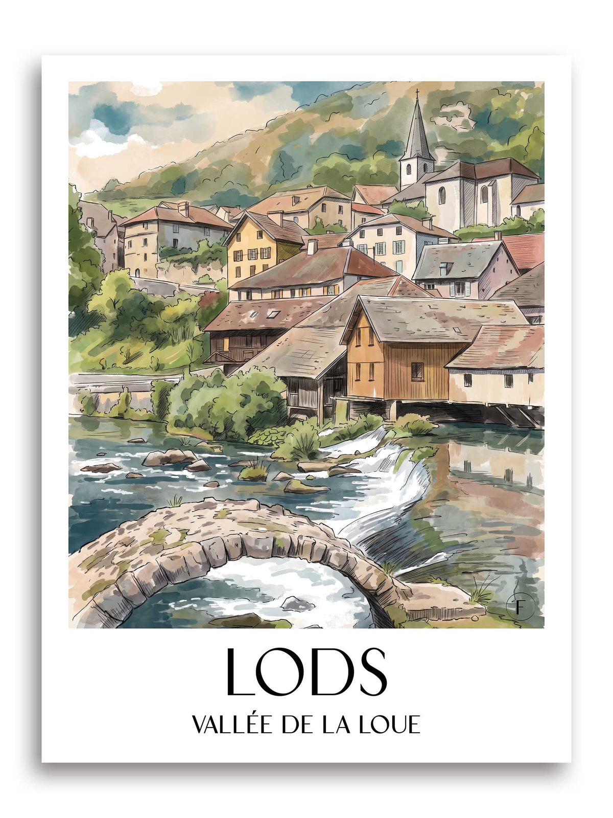 lods-vallée-de-la-loue-frankreich-poster-aquarell