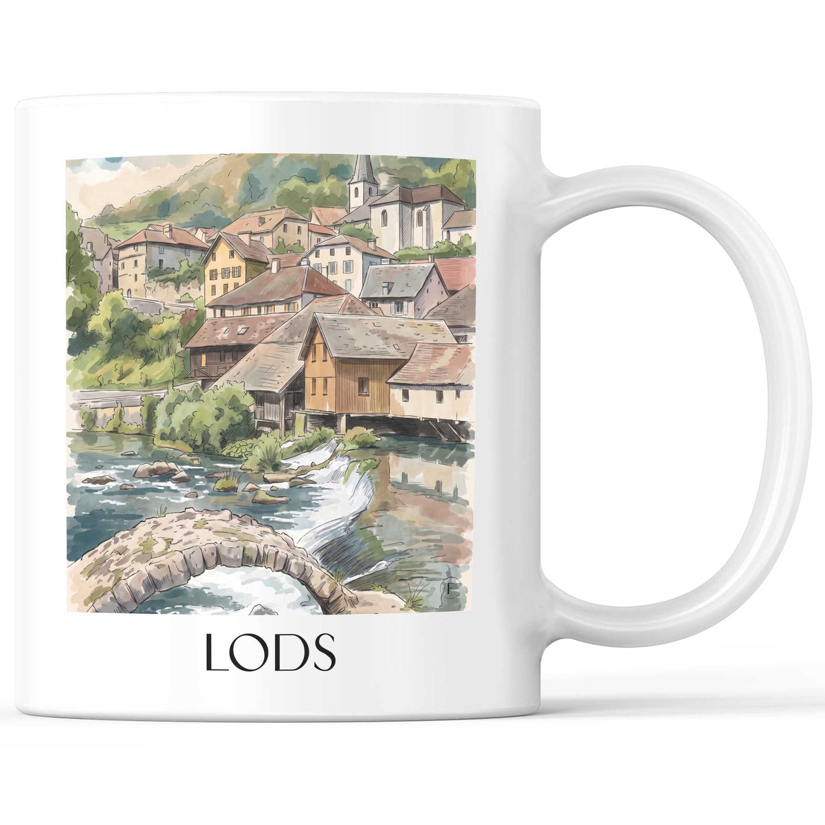 Lods Kaffeebecher - Vallée de la Loue - Frankreich Becher - Kaffeetasse im Aquarell Stil
