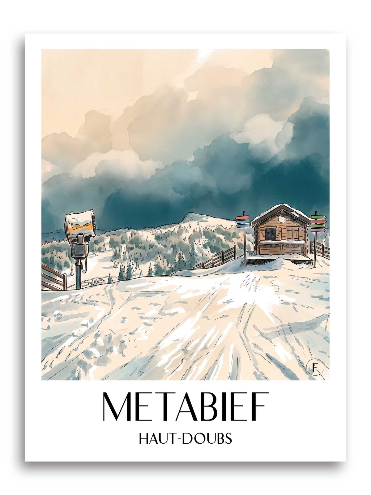 Métabief Poster - Haut-Doubs - Frankreich Kunstdruck - Aquarell von A4 bis A1