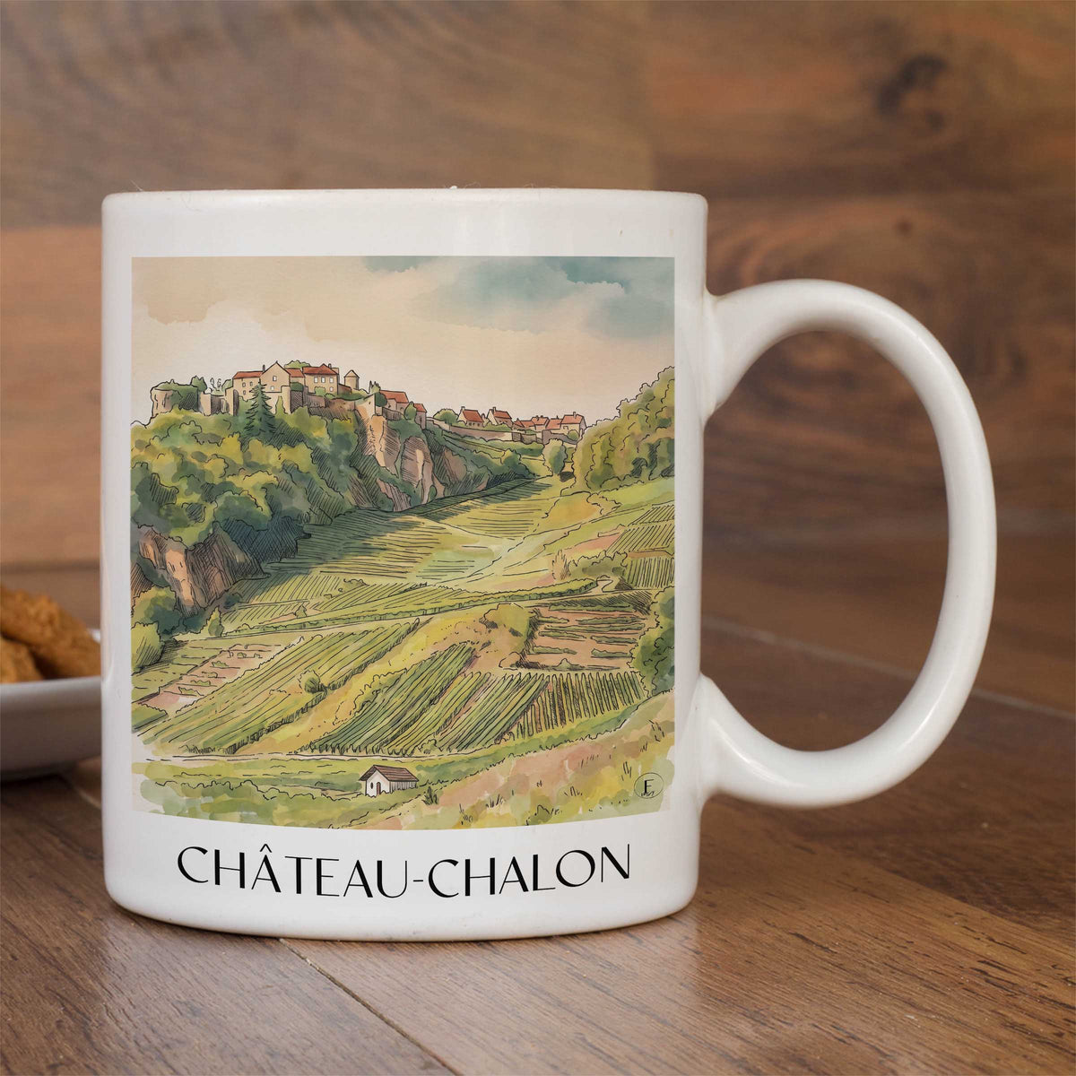 château-chalon-vignoble-du-jura-frankreich-kaffeebecher-aquarell