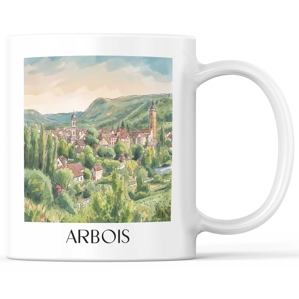 Arbois Kaffeebecher - Vignoble du Jura - Frankreich Becher - Kaffeetasse im Aquarell Stil