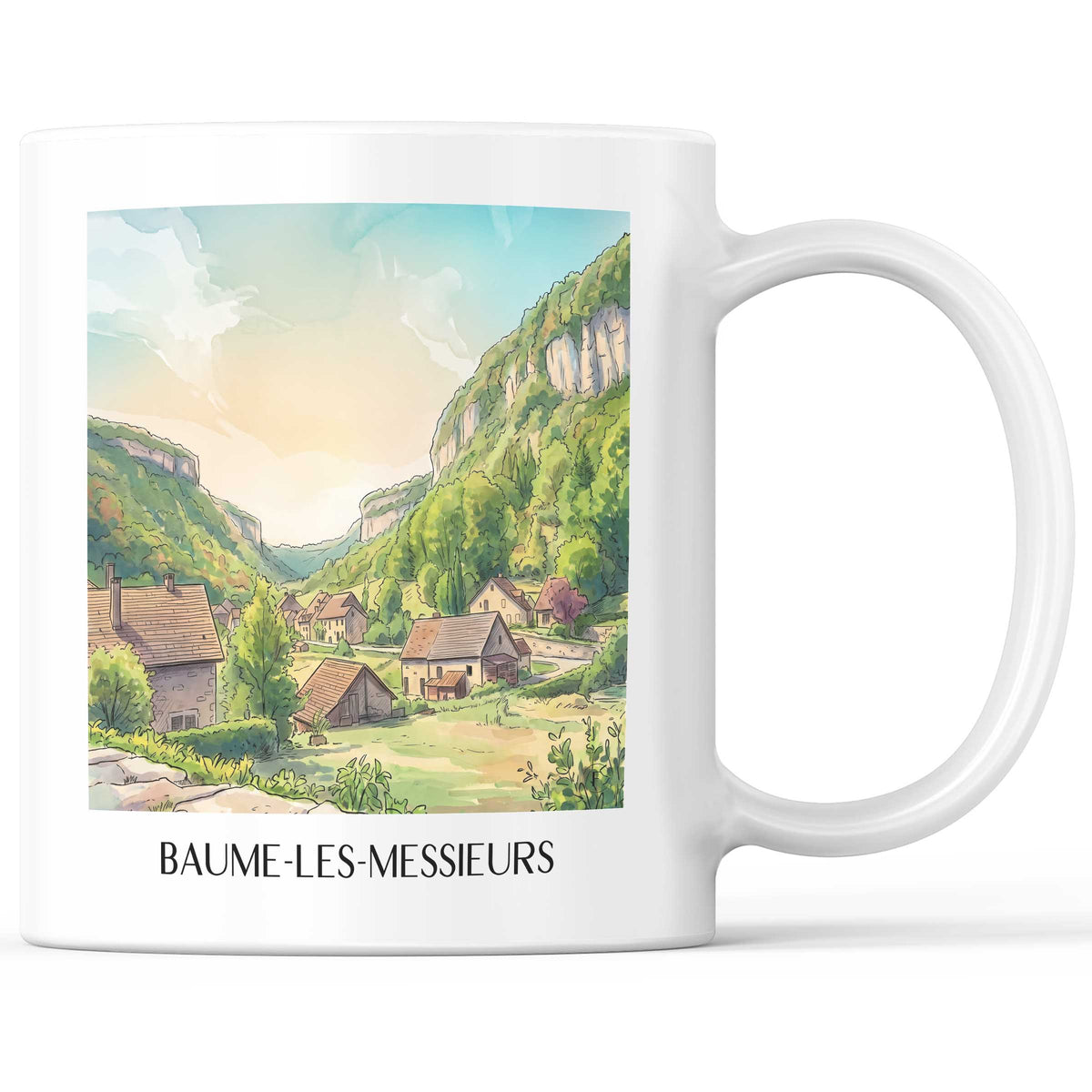 Baume-les-Messieurs Kaffeebecher - Vignoble du Jura - Frankreich Becher - Kaffeetasse im Aquarell Stil