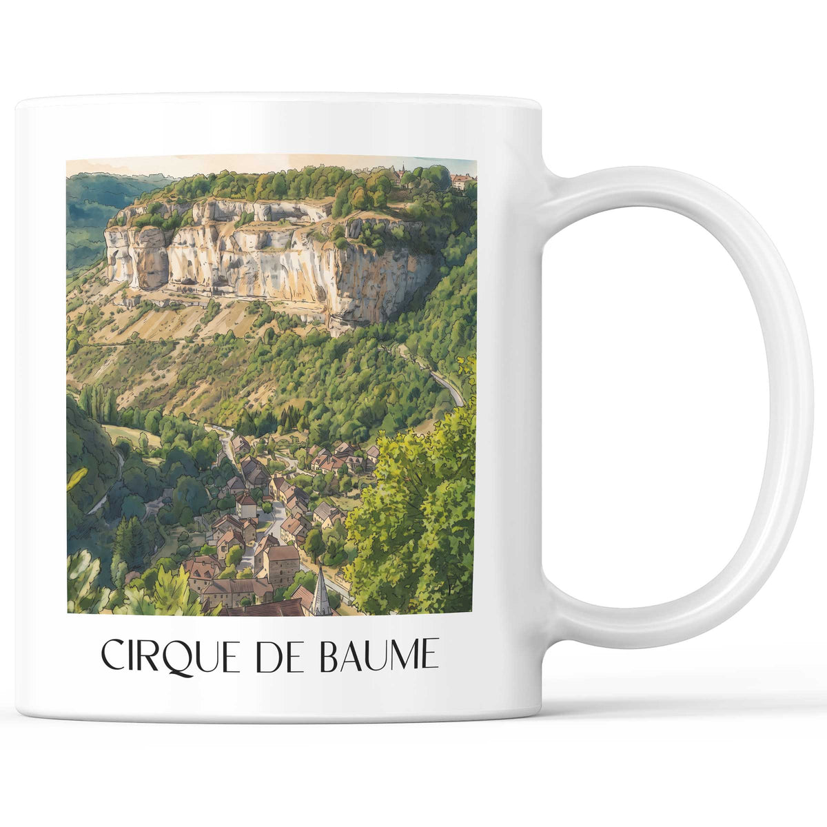 Cirque de Baume Kaffeebecher - Baume-les-Messieurs - Frankreich Becher - Kaffeetasse im Aquarell Stil
