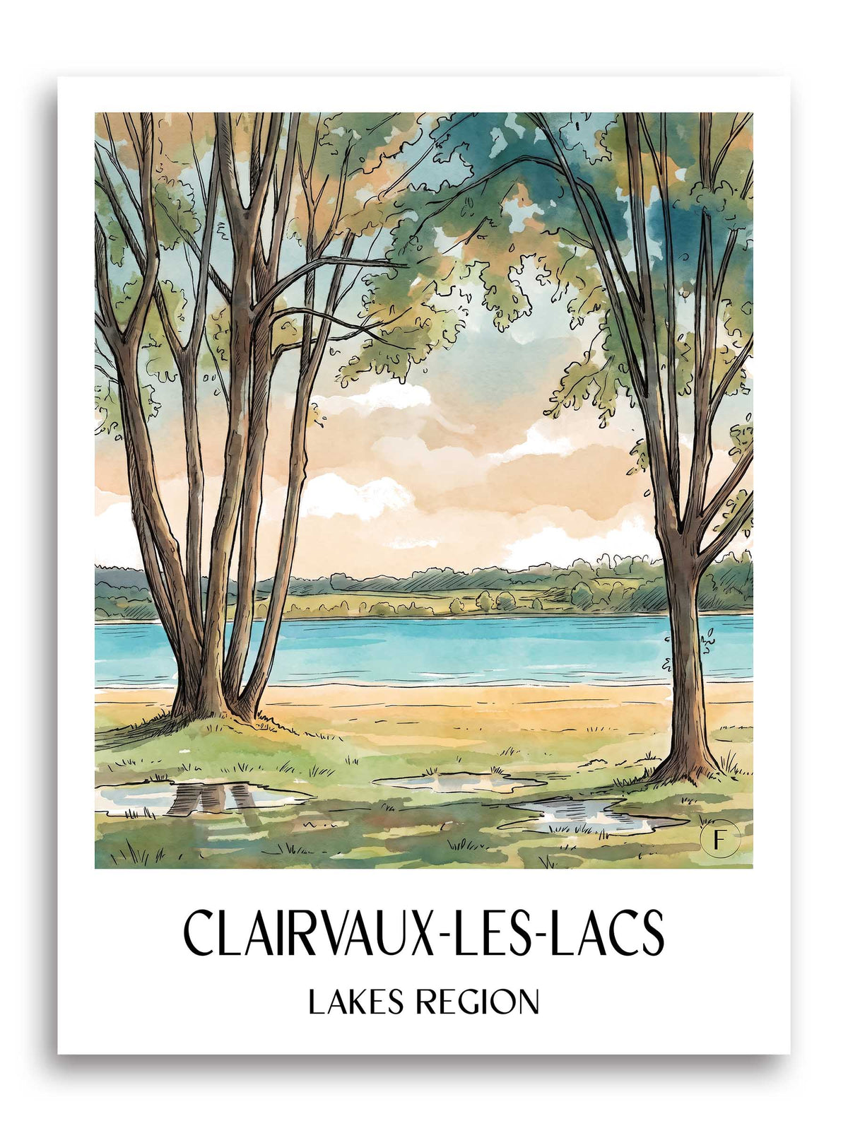 Clairvaux-les-Lacs Poster - Région des Lacs - Frankreich Kunstdruck - Aquarell von A4 bis A1